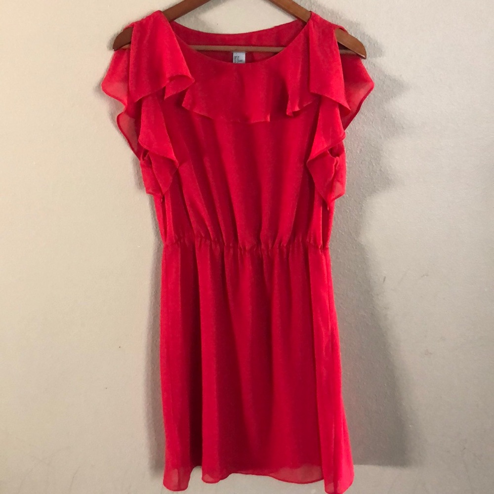 H&M Ruffle Neck Sleeveless Red Mini Dress